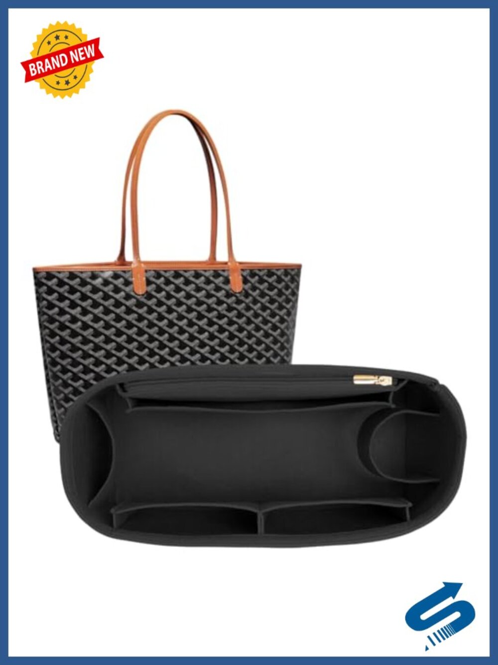 Felt Handbag Organizer Insert for Tote Bag, Zipper Compartment, Cup Holder,
